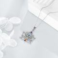 wholesale 925 Sterling Silver 6-Color Stone Chakra Lotus Flower Pendant Necklace for Women-0-4