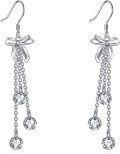 wholesale 925 Sterling Silver Bowknot Crystal Chain Tassel Threader Dangle Earrings for Women-0-0