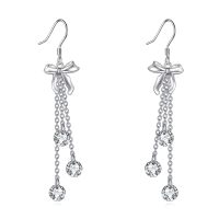 wholesale 925 Sterling Silver Bowknot Crystal Chain Tassel Threader Dangle Earrings for Women-Bow Knot