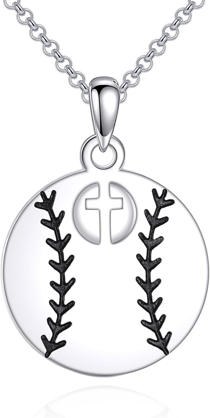 wholesale 925 Sterling Silver Baseball Cross Charm Pendant Necklace Sports Gift for Women-0-0