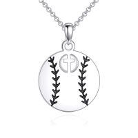 wholesale 925 Sterling Silver Baseball Cross Charm Pendant Necklace Sports Gift for Women-Baseball
