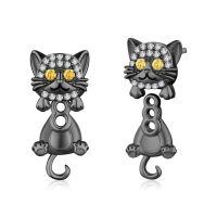 wholesale 925 Sterling Silver Gun Black Plated Cat Cz Drop Earrings For Women-Black