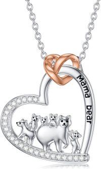 wholesale 925 Sterling Silver Heart Pendant Necklace - Mama Bear and Cubs Family Charm  for Women-Mama Bear with 5 Cubs-Mama Bear with 5 Cubs