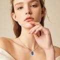 wholesale 925 Sterling Silver Blue Crystal Cat Heart Pendant Necklace s for Women and Girls-0-1