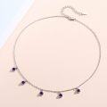 wholesale 925 Sterling Silver Purple Amethyst Round Beads Pendant Adjustable Length Choker Necklaces for Women -0-5