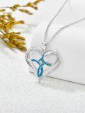 wholesale 925 Sterling Silver Heart-Shaped Blue Opal Pendant Necklace with CZ Accents for Women-0-4