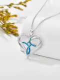 wholesale 925 Sterling Silver Heart-Shaped Blue Opal Pendant Necklace Wholesale with CZ Accents for Women-0-4