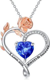 wholesale 925 Sterling Silver Rose Heart Birthstone Necklace for Women Valentine s Day Mother s Day Gift-9-September Birthstone