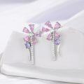 wholesale 925 Sterling Silver Pink & Purple Cubic Zirconia Dragonfly Drop Earrings-0-1
