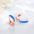 wholesale 925 Sterling Silver Blue Opal Huggie Hoop Earrings with Rose Gold Plating for Women-0-6