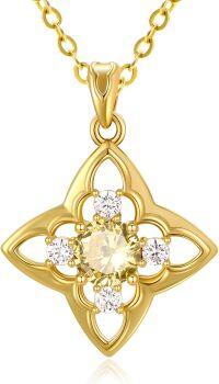 wholesale 18K Gold Plated 925 Sterling Silver Natural Birthstone Four Leaf Clover Pendant Necklace for Women-11 Nov - Citrine