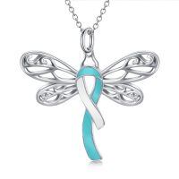 wholesale 925 Sterling Silver Ribbon Wings Pendant-02-Dragonfly-teal&white-Cervical Cancer-02-Dragonfly-teal&white-Cervical Cancer