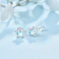 wholesale 925 Sterling Silver Star-Shaped Rainbow Moonstone Stud Earrings - Adorable Cat Ear Design Gifts for Women & Girls-0-1