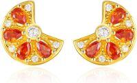 wholesale 925 Sterling Silver Plated Gold  Orange Stone Flower Stud Earrings for Women-Orange