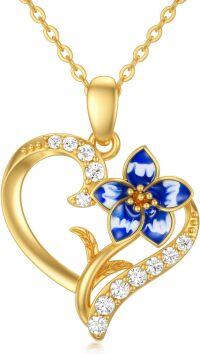 wholesale 14K Real Gold & Moissanite Orchid Flower Heart Pendant Necklace, Adjustable Chain, Hypoallergenic, Gift for Women-11-Nov-Orchid