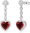 wholesale Sterling Silver 2ct Natural Gemstone Heart Cut 8mm Birthstone Drop Earrings for Women-0-0