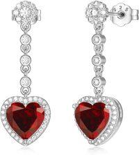 wholesale 925 Sterling Silver 2ct Natural Gemstone Heart Cut 8mm Birthstone Drop Earrings for Women-Garnet