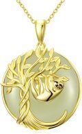 wholesale 14K Gold Plated Sterling Silver & Jade Tree of Life Sloth Necklace for Women-0-0
