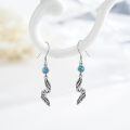 wholesale 925 Sterling Silver Feather & Turquoise Stone Drop Earrings for Women-0-1