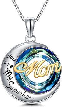 wholesale TOUPOP Mothers Day Gifts For Mom Necklace Sterling Silver You Are My Superhero Mom Necklace Mothers Day Gifts Crystal Pendant Jewelry For Mom Mother Women -undefined