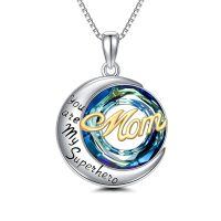 TOUPOP Sterling Silver Crystal Superhero Mom Necklace Mother's Day Gift-undefined