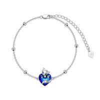 wholesale 925 Sterling Silver Austrian Crystal Fox Heart Charm Bracelet 925  for Women Girls-B-Fox with Blue Heart