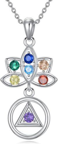 wholesale 925 Sterling Silver & Cubic Zirconia AA Recovery Sobriety Necklace - Inspirational Gift for Women-AA