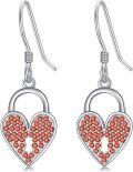 wholesale 925 Sterling Silver Heart Lock Red Crystal Drop Earrings Valentines Day Gifts for Her-0-0