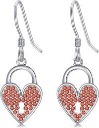 wholesale 925 Sterling Silver Heart Lock Red Crystal Drop Earrings Valentines Day Gifts for Her-Love Lock