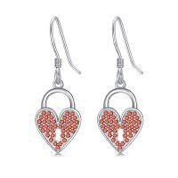 wholesale 925 Sterling Silver Heart Lock Red Crystal Drop Earrings Valentines Day Gifts for Her-Love Lock