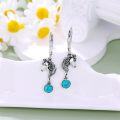 wholesale Sterling Silver Vintage Green Turquoise Elephant Fox Horse Dolphin Dangle Leverback Earrings-0-3
