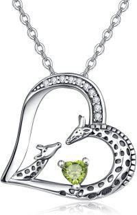 wholesale Sterling Silver Giraffe Birthstone Heart Pendant Necklace-08-Aug-Lab Created Peridot