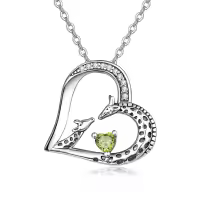 wholesale 925 Sterling Silver Giraffe Birthstone Heart Pendant Necklace-08-Aug-Lab Created Peridot