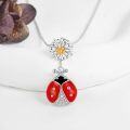 wholesale 925 Sterling Silver Red Ladybug Pendant Necklace with Daisy Charm - Gifts for Her-0-2