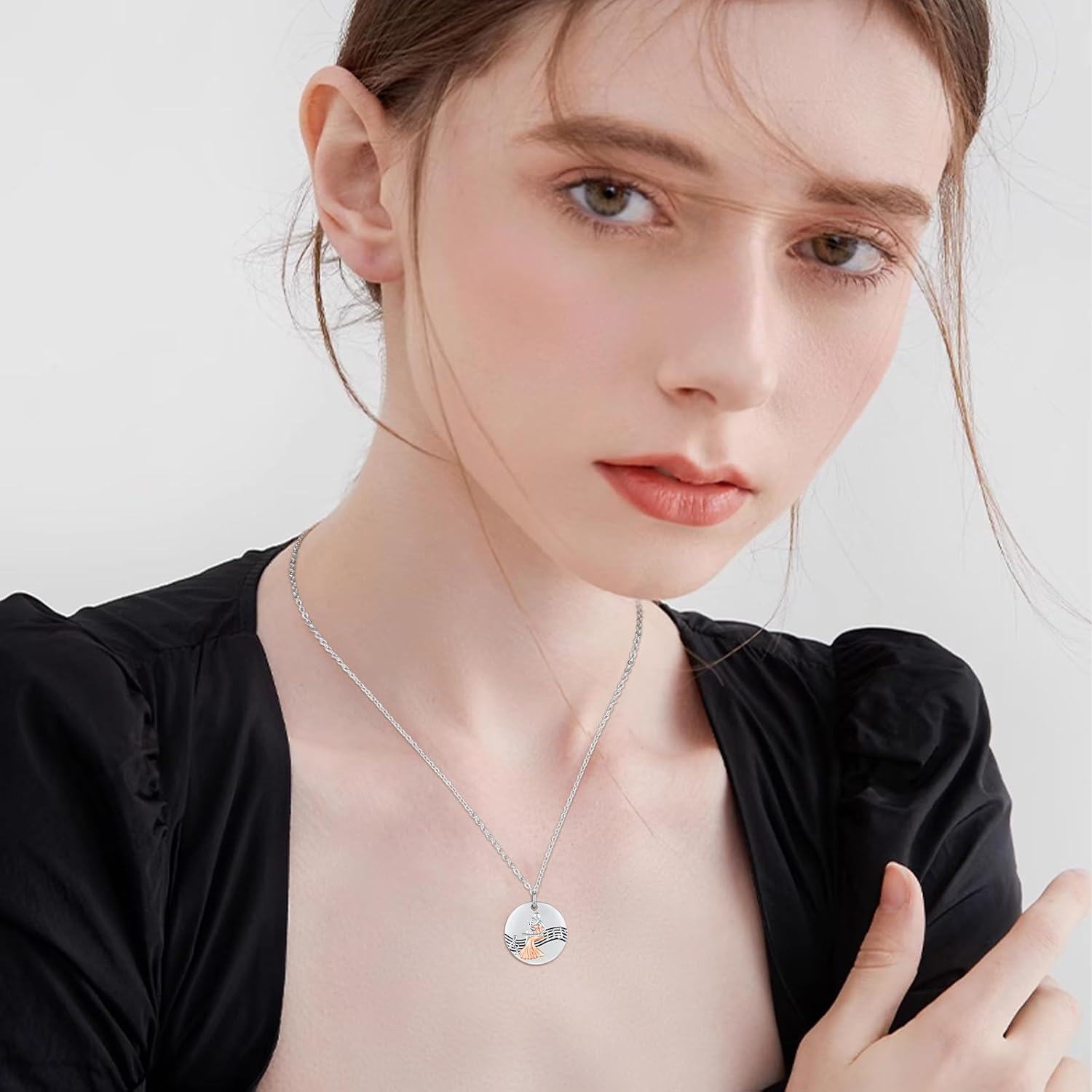 925 Sterling Silver Musician Pendant Necklace with Rose Gold Accents and Musical Notes - Friendship Graduation Gift for Her Daughter or Sister-0-4