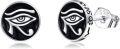 wholesale 925 Sterling Silver Round Black Enamel Eye Of Horus Stud Earrings-0-0