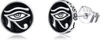 wholesale 925 Sterling Silver Round Black Enamel Eye Of Horus Stud Earrings-Eye of Horus