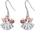 wholesale 925 Sterling Silver Ghost & Pumpkin Halloween Dangle Drop Earrings - Cute  for Women Girls-0-0