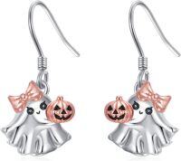 wholesale 925 Sterling Silver Ghost & Pumpkin Halloween Dangle Drop Earrings - Cute  for Women Girls-Ghost