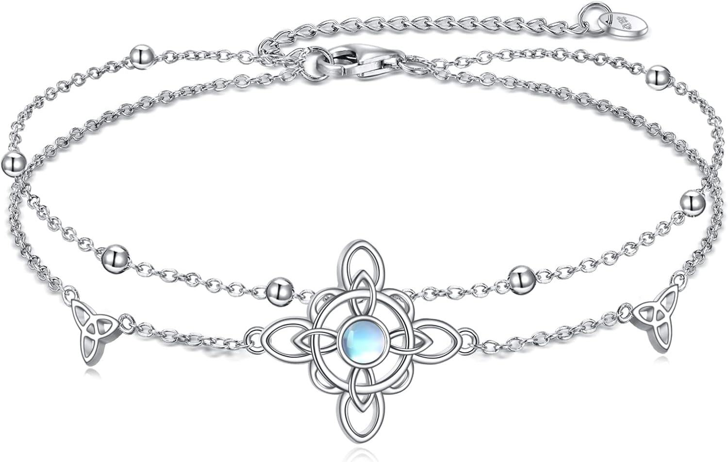 wholesale 925 Sterling Silver Adjustable Charm Bracelet with Celtic Knots and Moonstone for Women Girls -0-0