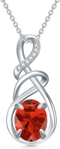 wholesale Sterling Silver Infinity Birthstone Pendant Necklace for Women-07-Ruby