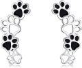 wholesale 925 Sterling Silver Black Enamel Dog Paw Print Climber Stud Earrings for Women-0-0