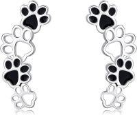 wholesale 925 Sterling Silver Black Enamel Dog Paw Print Climber Stud Earrings for Women-Paw Print Climber Earrings