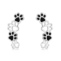 wholesale 925 Sterling Silver Black Enamel Dog Paw Print Climber Stud Earrings Wholesale for Women-Paw Print Climber Earrings