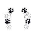 wholesale 925 Sterling Silver Black Enamel Dog Paw Print Climber Stud Earrings for Women-0-0