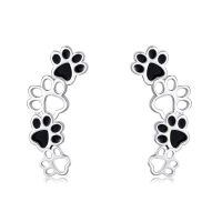 wholesale 925 Sterling Silver Black Enamel Dog Paw Print Climber Stud Earrings for Women-Paw Print Climber Earrings