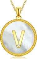 wholesale Gold 925 Sterling Silver Mother of Pearl Initial V Pendant Necklace for Women-0-0