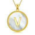 wholesale Gold 925 Sterling Silver Mother of Pearl Initial V Pendant Necklace for Women-0-0