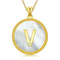 wholesale Gold 925 Sterling Silver Mother of Pearl Initial V Pendant Necklace for Women-Letter V
