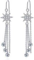wholesale 925 Sterling Silver Star & Crystal Chain Tassel Drop Earrings for Women-0-0
